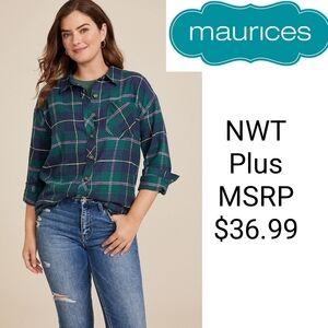 NWT Maurices Cabin Plaid Boyfriend Tunic Shirt Size XXL